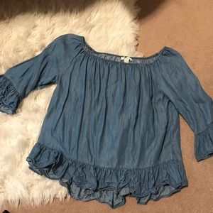 ‼️SOLD‼️ Off the Shoulder Jean Flow Shirt